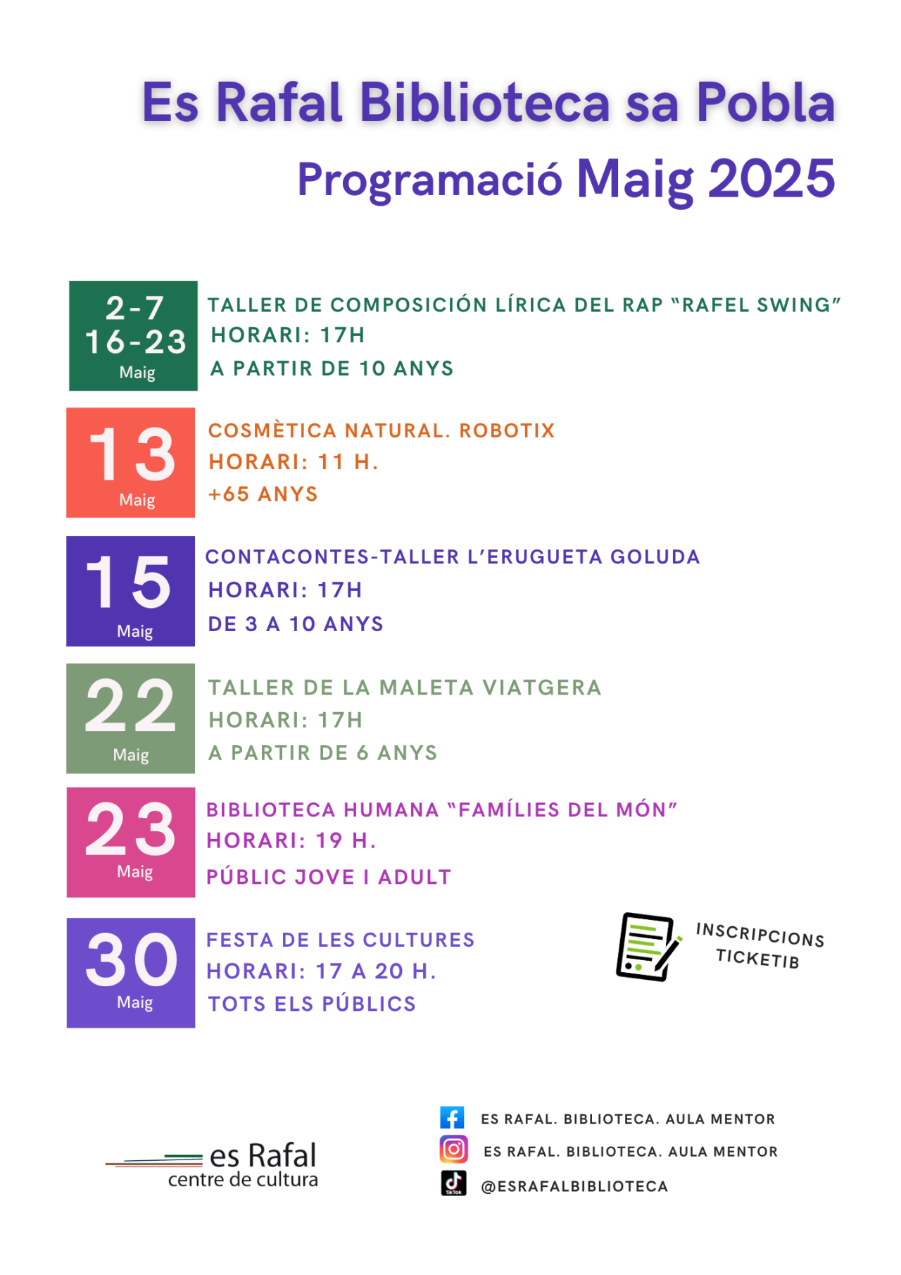 Es Rafal Biblioteca sa Pobla. Programació maig 2025