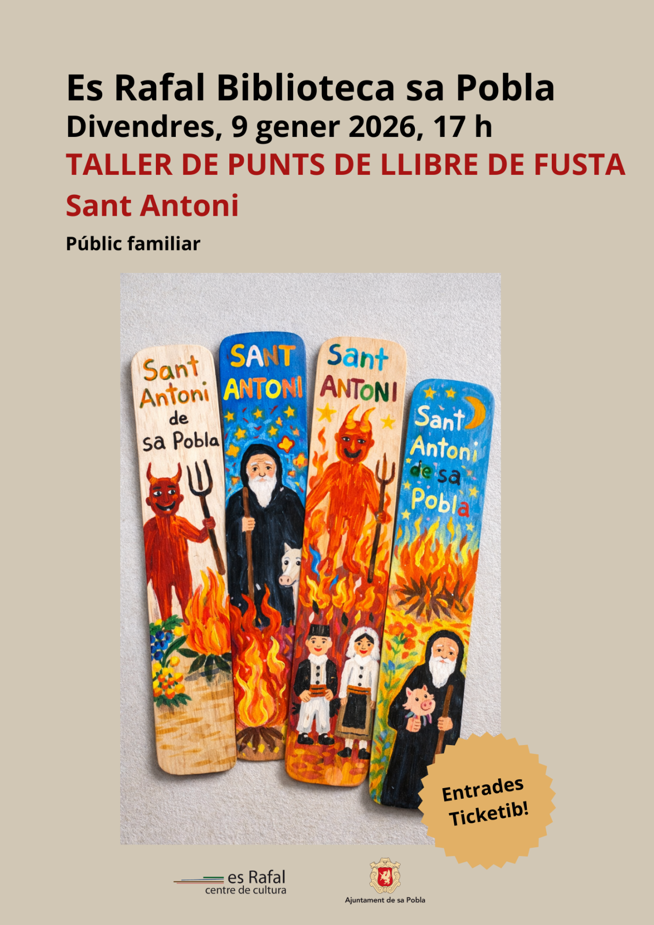 Taller de punts de llibres de Sant Antoni amb fusta