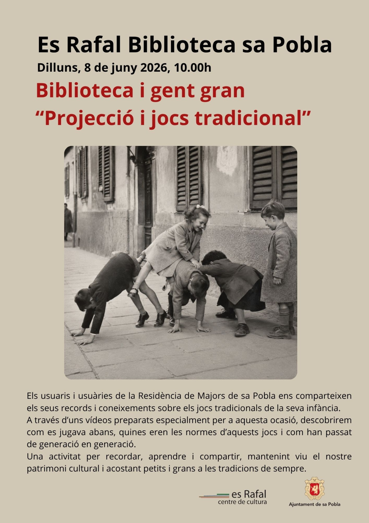 Projecció jocs tradicionals. Biblioteca i gent gran