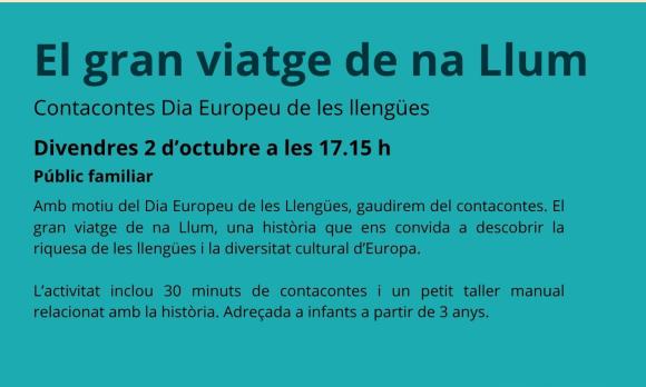 Contacontes dia Europeu de les llengües: El gran viatge de na Llum